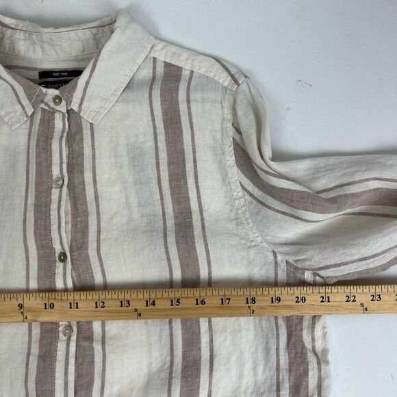 Jones New York 100% Linen White Striped Long Sleeve Tunic Button Down Up Women’s - Picture 13 of 16